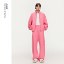 噢姆（AUM）【轻松套装】2026年春季新款潮流时尚棉感立领拉链卫衣外套长裤女 粉色上装 S