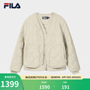 FILA 斐乐官方女士棉服2026春新款时尚休闲绗缝V领假两件保暖外套 卡布奇诺卡其-LK M 165/84A/M