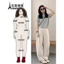 艾美琦美（AIMEIQIMEI）韩系休闲裤女装2026夏季穿搭一整套大码胖mm针织T恤阔腿裤套装女 上衣+休闲裤 XL [建议115-130斤]