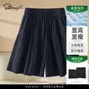 萨拉维夫五分短裤女2026夏季新款高腰宽松薄款休闲阔腿中裤子 黑色 2XL