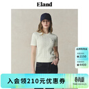 ELAND衣恋针织T恤女甜美绞花小圆领修身显瘦短袖上衣2025夏季新款 象牙白/白色(39)Ivory M /165