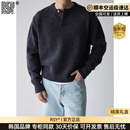 RSY高端品牌毛衣男士针织衫羊毛一粒扣亨利领套头春秋新款男装 深灰色 不可机洗 L