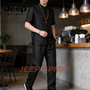 JEEP SPIRIT夏季短袖唐装中老年男士套装中国风男装中式衬衫复古风汉服 黑色 2XL (180) 150 - 170 斤