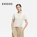ERDOS【精纺云感T恤】26春夏丝绒混纺圆领短袖百搭轻薄女套衫羊绒衫 白 L 170/88A