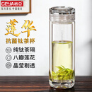 格亚（GEYA）莲华钛玻璃杯双层茶杯男商务钛杯抗菌泡茶杯水晶杯子办公定制礼物 纯钛抑菌【高端皮质礼盒】380ml