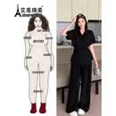 艾美琦美（AIMEIQIMEI）2026夏装新款胖mm大码女装气质绑带收腰衬衫显瘦阔腿裤套装两件套 黑色套装 XL [建议120-140斤]
