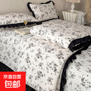 云感双层纱花边床盖款夏被空调被夏凉被双人四件套宿舍单人单夏被 水墨花【柔软舒适】 200x230cm单夏被+1.8床盖+枕套一对