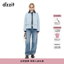 DZZIT地素棉服2025秋新款巴恩风拼接领菱格纹绗缝工艺外套女3J3H3011R 浅蓝色 S