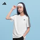 adidas大童休闲短袖T恤春季新款阿迪达斯官方轻运动 白/黑色   164
