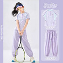 NICKYBABY女童运动套装夏季2026新款儿童羽毛球训练服大童速干短袖 16371紫色+23086紫色 160 cm