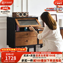 和谐都匠法式复古实木斗柜卧室中古风储物收纳柜小户型家用边柜拼色床尾柜 时曼百灵边柜 胡桃色+黑色