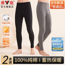 雅鹿2条100%纯棉男士秋裤男保暖衬裤冬季薄款全棉7A抗菌棉毛打底单裤