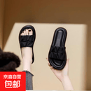 香港软皮厚底黑色拖鞋女夏外穿2026新款增高配裙子防滑沙滩凉拖鞋 黑色 41