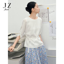 玖姿（JUZUI）博主同款优雅气质格纹提花单上衣女2025夏新款JWFX80318 纯白 M