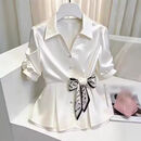 【专柜轻奢】白色高级感蝴蝶结泡泡袖衬衫女士百搭小众时尚衬衣 白色【专柜品质】 XL 建议【110-120斤】