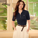 伊芙丽（eifini）【朱珠同款】伊芙丽经典polo领微宽松版型短袖毛衫2026春季新款 藏青 M 110-120斤