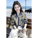 2026春季小众时尚小熊短款外套女休闲宽松气质百搭夹克 蓝色 L 105-120斤