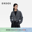 ERDOS【嘉宾同款】25秋冬V领单畦复古外套百搭休闲女开衫羊绒衫 深灰 S 160/80A