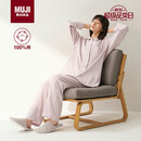 MUJI[自营限定款]女士无侧缝 双层纱织睡衣  纯棉家居服 浅粉色格纹 L