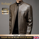Rofagy国际奢侈男装品牌真皮皮衣男秋冬季油蜡牛皮夹克立领美式休闲外套 松霜绿（可选羽绒内胆款） L 175 适合125-145斤