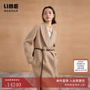 LIME朗姿集团IME莱茵原色山羊绒双面呢长大衣浅米翻领腰带直身25冬新 浅米色 M