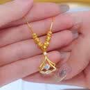 新款五福珠银杏叶钛钢项链女潮时尚百搭灵动锆石转运珠毛衣链饰品