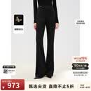 朗姿【精英衣橱】微喇高腰西裤春季新款职业通勤黑色西装裤女 黑色2 S