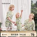 babylove【清仓】亲子装套装夏季薄款竹棉山茶母女母子短袖短裤居家两件套 悠然自得-绿 领形略有差异 165 cm （成人款）