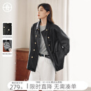 对白（DUIBAI）【AN大码系列】巴恩风皮衣外套春季胖mm新款复古宽松pu皮夹克上衣 静谧黑 M 建议体重110-125