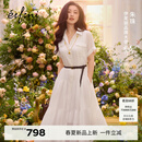 伊芙丽（eifini）【朱珠同款】伊芙丽100%苎麻短袖精致连衣裙赠腰带2026春季新款 本白色 预售 [4月30日]发 M 110-120斤