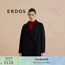 ERDOS 宽松茧型长款立体裁剪外套女双面毛呢大衣 黑 XS 155/76A