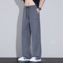【专柜品质】休闲裤夏季薄款百搭宽松直筒裤透气舒适松紧腰垂感裤 蓝灰色 2XL 建议145-165斤
