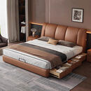 芝华仕意式极简软包床头真皮床2025新款高端大气1米8双人主卧室储物婚床 1500mm*2000mm 真皮床框架结构【静音松木床板】