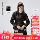 朗姿【精英衣橱】羊皮革翻领可收腰皮衣干练通勤上衣女26年春季新款 深咖色 M