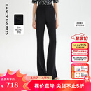 朗姿【精英衣橱】复古显瘦高腰黑色休闲裤喇叭裤马蹄裤夏新款长裤子 黑色 M