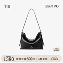 半坡饰族（bampo）中号绵绵包hobo托特包头层牛皮大容量单肩斜挎包软包38礼物 墨碳黑（中号升级拉链款）