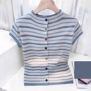 2026夏季新款蓝色条纹气质修身短袖T恤女装休闲百搭独特漂亮上衣 蓝色条纹 L 【建议100-120斤】