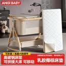 ANGI BABY新生儿婴儿床可移动0-3岁多功能带尿布台可拼接大床宝宝摇摇床 木纹铝合金【4cm椰棕乳胶垫+尿布台+床头铃+蚊帐】 ANGIBABY婴儿床可折叠可移动带尿布台拼接床