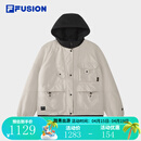 FILA FUSION斐乐潮牌棉服女2026春新款休闲宽松拼色外套连帽夹克 珍珠云灰-GY M 165/84A/M