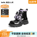 百丽（Belle）甜酷风马丁靴女童冬季新款商场同款撞色蝴蝶结短靴T8980D95 黑色/紫 29