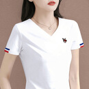 2026年夏季新款休闲百搭短袖T恤时尚V领修身显瘦高贵洋气女装 白色 XL (建议110-125斤)