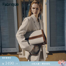 Fabrique【蔡文静同款】 纳帕牛皮拼接帆布配肩带双翻盖公文包 - 中号 金棕/米白 M