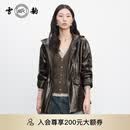 雪豹专柜同款新品25秋冬头层绵羊皮潮流复古真皮皮衣女可脱卸帽皮夹克 棕色 常规 XL 42 165/88A