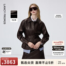 朗姿【精英衣橱】羊皮革翻领可收腰皮衣干练通勤上衣女26年春季新款 深咖色 M