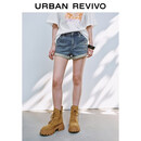 UR2026夏季新款女装休闲卷边破洞牛仔短裤UYY860079+ 蓝色 26