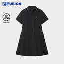 FILA FUSION斐乐潮牌女子梭织连衣裙2026秋季新款休闲凉感衬衫裙 正黑色-BK L 170/88A/L