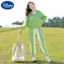 迪士尼(Disney) 女童秋装套装2022春秋季新款洋气女孩中大童装卫衣儿童运动衣服休闲两件套 5字笑脸套装-绿 150cm