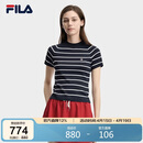 FILA 斐乐官方杨幂同款女子编织衫2026夏季时尚修身清新条纹短袖上衣