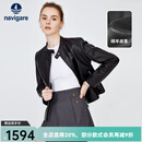 Navigare意大利小帆船真皮皮衣女士秋冬款黑色时尚百搭外套立领短款机车服 暗夜黑 M