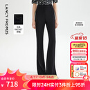 朗姿【精英衣橱】复古显瘦高腰黑色休闲裤喇叭裤马蹄裤夏新款长裤子 黑色 M